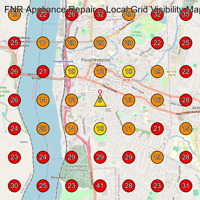 FNR Appliance Repair GeoGrid visibility map for Women'S Clothing Store in Poughkeepsie
